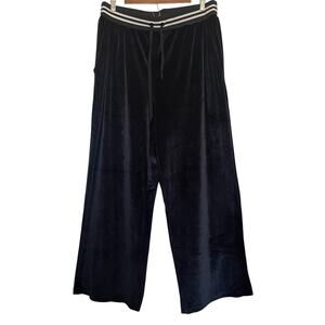 Victorias Secret Velour Wide Leg Pants XL Black Elastic‎ Waist Y2K